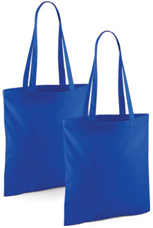 Draagtasje met hengsels - 2x - blauw - 42 x 38 cm - katoen - 10 liter - boodschappen - gymtas