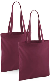 Draagtasje met hengsels - 2x - bordeaux - 42 x 38 cm - katoen - 10 liter - boodschappen - gymtas