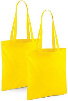 Draagtasje met hengsels - 2x - geel - 42 x 38 cm - katoen - 10 liter - boodschappen - gymtas
