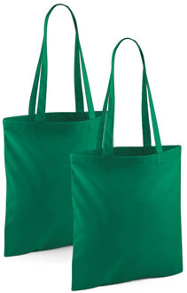 Draagtasje met hengsels - 2x - groen - 42 x 38 cm - katoen - 10 liter - boodschappen - gymtas