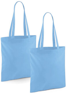 Draagtasje met hengsels - 2x - lichtblauw - 42 x 38 cm - katoen - 10 liter - boodschappen - gymtas