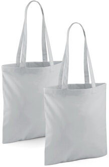 Draagtasje met hengsels - 2x - lichtgrijs - 42 x 38 cm - katoen - 10 liter - boodschappen - gymtas