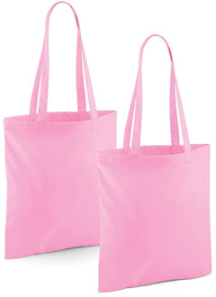 Draagtasje met hengsels - 2x - lichtroze - 42 x 38 cm - katoen - 10 liter - boodschappen - gymtas