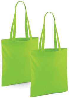 Draagtasje met hengsels - 2x - limegreen - 42 x 38 cm - katoen - 10 liter - boodschappen - gymtas