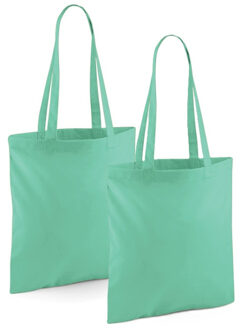 Draagtasje met hengsels - 2x - mintgroen - 42 x 38 cm - katoen - 10 liter - boodschappen - gymtas