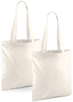 Draagtasje met hengsels - 2x - naturel - 42 x 38 cm - katoen - 10 liter - boodschappen - gymtas