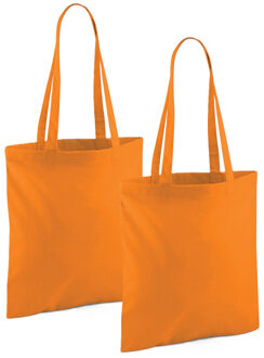 Draagtasje met hengsels - 2x - oranje - 42 x 38 cm - katoen - 10 liter - boodschappen - gymtas