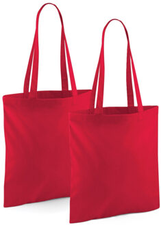 Draagtasje met hengsels - 2x - rood - 42 x 38 cm - katoen - 10 liter - boodschappen - gymtas