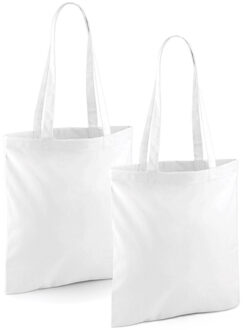 Draagtasje met hengsels - 2x - wit - 42 x 38 cm - katoen - 10 liter - boodschappen - gymtas