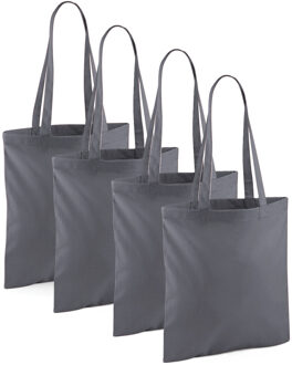 Draagtasje met hengsels - 4x - antraciet - 42 x 38 cm - katoen - 10 liter - boodschappen - gymtas