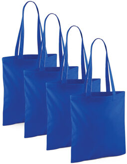 Draagtasje met hengsels - 4x - blauw - 42 x 38 cm - katoen - 10 liter - boodschappen - gymtas