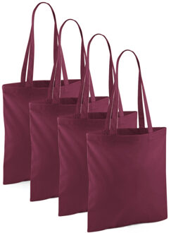 Draagtasje met hengsels - 4x - bordeaux - 42 x 38 cm - katoen - 10 liter - boodschappen - gymtas