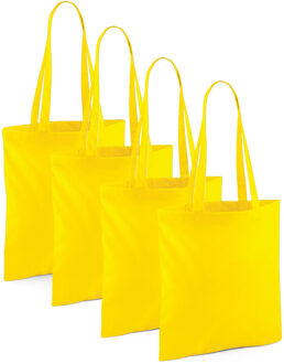 Draagtasje met hengsels - 4x - geel - 42 x 38 cm - katoen - 10 liter - boodschappen - gymtas