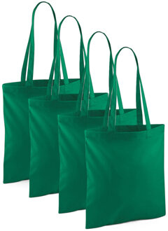 Draagtasje met hengsels - 4x - groen - 42 x 38 cm - katoen - 10 liter - boodschappen - gymtas
