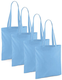 Draagtasje met hengsels - 4x - lichtblauw - 42 x 38 cm - katoen - 10 liter - boodschappen - gymtas