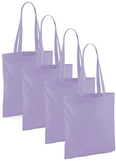 Draagtasje met hengsels - 4x - lila paars - 42 x 38 cm - katoen - 10 liter - boodschappen - gymtas