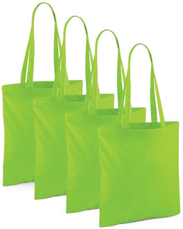 Draagtasje met hengsels - 4x - limegreen - 42 x 38 cm - katoen - 10 liter - boodschappen - gymtas