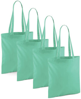 Draagtasje met hengsels - 4x - mintgroen - 42 x 38 cm - katoen - 10 liter - boodschappen - gymtas
