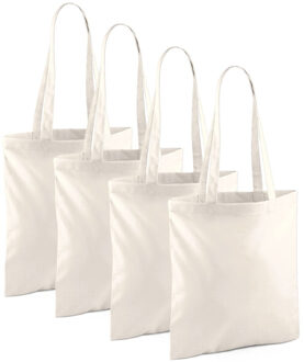 Draagtasje met hengsels - 4x - naturel - 42 x 38 cm - katoen - 10 liter - boodschappen - gymtas