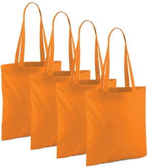 Draagtasje met hengsels - 4x - oranje - 42 x 38 cm - katoen - 10 liter - boodschappen - gymtas