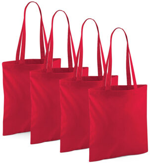 Draagtasje met hengsels - 4x - rood - 42 x 38 cm - katoen - 10 liter - boodschappen - gymtas