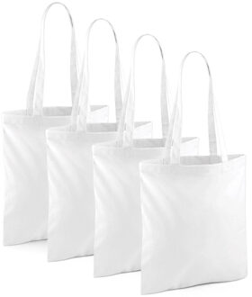 Draagtasje met hengsels - 4x - wit - 42 x 38 cm - katoen - 10 liter - boodschappen - gymtas