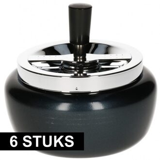 Draaiasbak - 6x - zwart - D13 cm - Buiten asbakken - metaal - terrasasbak
