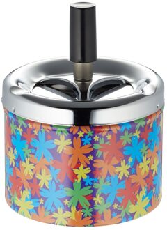 Draaiasbak - gebloemd - met zilveren deksel - D9 x H12 cm - metaal - asbakken Multi