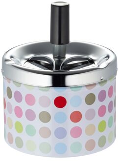 Draaiasbak - stippen - met zilveren deksel - D9 x H12 cm - metaal - asbakken Multi