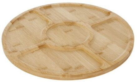 draaibaar serveer plateau - borrelplank - bamboe hout - D33 cm - lichtbruin
