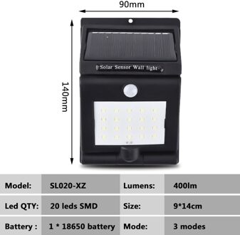 Draaien Solar Licht Bewegingssensor Straat Outdoor Wandlamp SMD2835 40 Led 10W Ingebouwde Batterij Waterdichte IP65 Aangedreven zonlicht 20 led SMD / 3stk