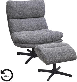 Draaifauteuil Bobbi Incl. Hocker - Antraciet - Stof - Grijs - 77x95x94 Cm