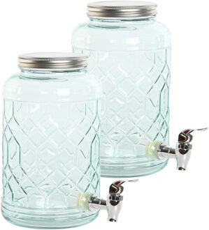 Drank dispenser Beverages Tap - 2x - 3.6 Liter - bewerkt glas/metaal - tapkraan/deksel