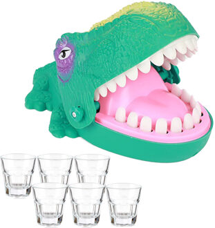 Drank spelletje de Bijtende dino inclusief shotglazen - reactie vermogen spel - drankspel