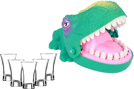Drank spelletje de Bijtende dino inclusief shotglazen - reactie vermogen spel - drankspel