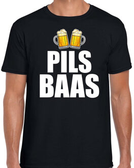 Drank t-shirt - pils baas - zwart - voor heren - Drank / bier fun L
