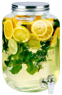 Drank/water/sap dispenser Beverages - 8 Liter - bewerkt deco glas - tapkraan/deksel zilver