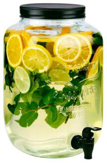 Drank/water/sap dispenser Beverages - 8 Liter - bewerkt deco glas - tapkraan/deksel zwart