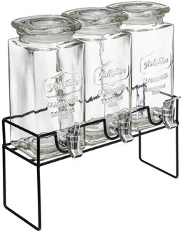 Drankdispenser/limonadetap - 3x - glas - 1,5 liter - in houder