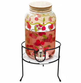 Drankdispenser/limonadetap - rood - 4 ltr - inclusief standaard - 19 x 19 cm