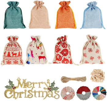 Drawstring Christmas Calendar Bag Set 24 Days Burlap Advent Calendar Gift Drawstring Bag DIY Christmas Embellishments With Clips