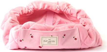 Drawstring Flat Lay Makeup Bag - Ditsy Cherries Pink Embroidered Velvet