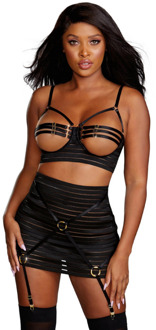 Dreamgirl Strappy Open Cup Bra en Garter Skirt Set - L - Zwart