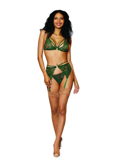 Dreamgirl Vrouwen Metallic Koord Kant 3-delige Set - Één Maat - Groen