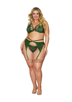 Dreamgirl Women's Metallic Corded Lace 3 Piece Set - Plus Size