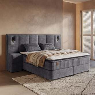 Dreamhouse 2-Persoons Boxspring Met Opbergruimte - Cresta XL - Antraciet 180x200 Cm - Pocketveringen - Inclusief Topper - Dekbed-Discounter.nl - 180 x 200 cm