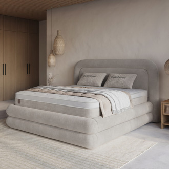 Dreamhouse 2-Persoons Boxspring Met Opbergruimte - Halo - Lichtgrijs & Grijs 180x200 Cm - Pocketveringen - Inclusief Topper - Dekbed-Discounter.nl