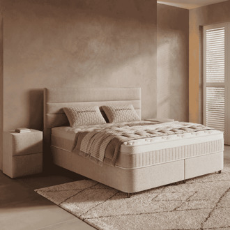 Dreamhouse 2-Persoons Boxspring Met Opbergruimte - Horizon - Beige - Beige 160x200 Cm - - Inclusief Topper - Dekbed-Discounter.nl