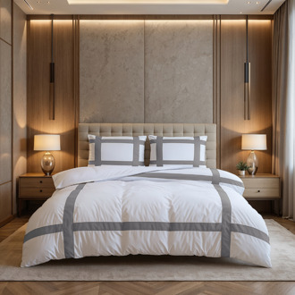 Dreamhouse Dekbedovertrek Percale-Katoen - Hotel Alberto - Wit Grijs - Eenpersoons (140x200 Cm) - Wit & Grijs Percale Katoen Katoen - Hotel Luxe - Dreamhouse - Dekbed-Discounter.nl Wit,Grijs - 140 x 200/220 cm