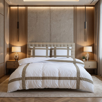 Dreamhouse Dekbedovertrek Percale-Katoen - Hotel Alberto - Wit Taupe - Lits-Jumeaux (240x220 Cm) - Taupe & Wit Percale Katoen Katoen - Hotel Luxe - Dreamhouse - Dekbed-Discounter.nl Taupe,Wit - 240 x 200/220 cm